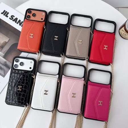 ショルダータイプ スマホケース エルメス iphone18promax/18proケース ライチ柄 レザー 背面 折りたたみ カードケース スタンド 付き