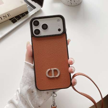 Dior iphone18promaxケース ライチ柄 PUレザー