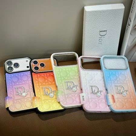 Lady Dior iphone18pro/18promaxケース ラインストーンロゴ キラキラ 可愛い マカロン グラデーションカラー