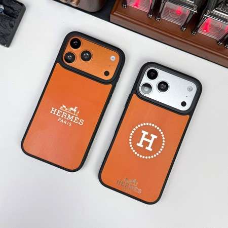 オレンジ HERMES iphone18pro/18promaxケース マット感仕上げ  ホットスタンプ シルバー
