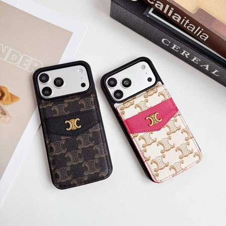 セリーヌ トリオンフ柄 iphone18pro/18promaxケース 背面 収納 カード 入れ スタンド機能 全機種対応
