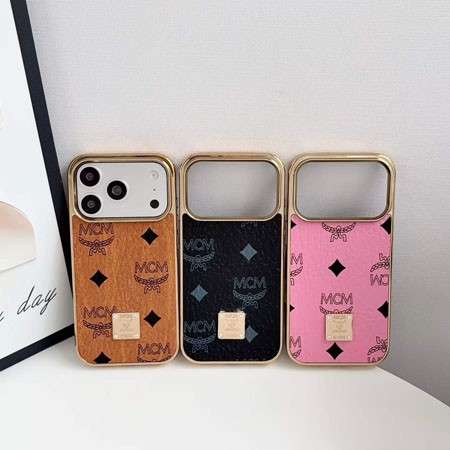MCM エムシーエム iPhone18/18promax 携帯 ケース 電気メッキ バンパー  耐衝撃 レザー カバー