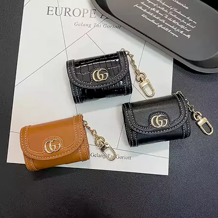 グッチ airpodsケース 第5世代 第4世代 互換性 カバー 上品 カーフレザー 全面保護 キーチェーン 付き 