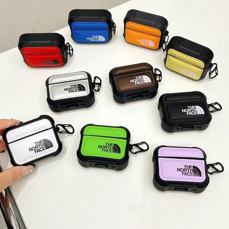 ノースフェイス airpods5ケース 第5世代 第4世代 互換性カバー ダウンジャケット風 全面保護 落下防止 カラビナ付き
