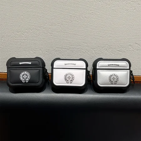 クロームハーツ airpods ケース 第五世代 互換性 保護ケース ダウンジャケット PUレザー 全面保護 カラビナ付き