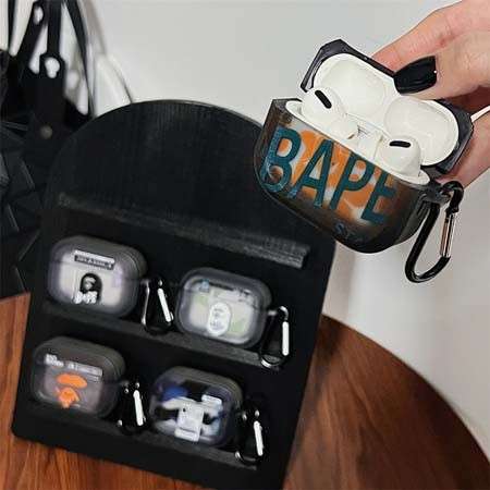 ABC CAMO AirPods 第5世代 ヘッドホンケース TPU 高透明 艶消しマット感  猿の顔 紛失防止 カラビナ付き
