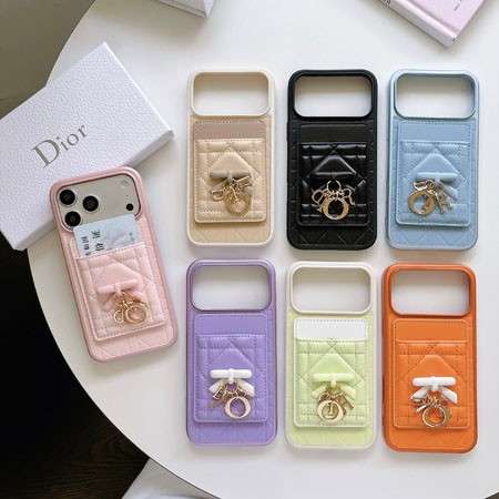 Lady DIOR Dahlia iphone18pro/18promaxケース レザー 背面 収納 カナージュ･チャーム  レディース 人気
