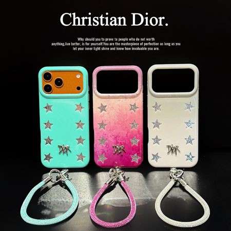 DIOR iphone18pro/18promax 携帯ケース 星柄 モチーフ imd素材 リバーサイド グリッター   落下防止 手首 ロープ 紐 挟むだけ