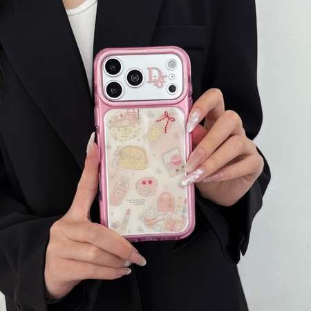 imd素材 ディオール スマホケース ピンク  iphone18pro/18promax 互換性 携帯ケース バッグ&香水甁 イラスト おしゃれ