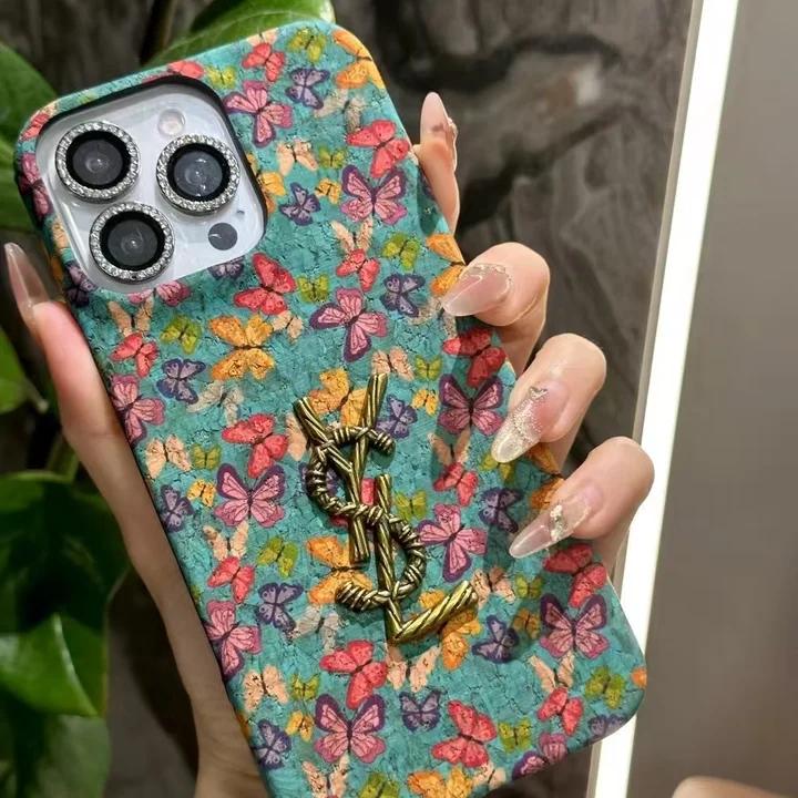 サンローラン iphone18promaxケース 蝶 花柄
