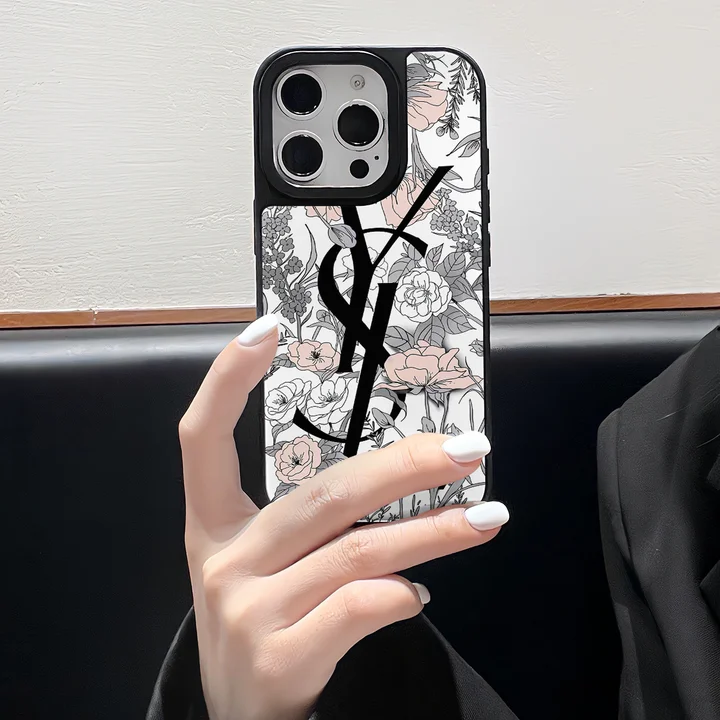 YSL iPhone 18proスマホケース 可愛い 花柄プリント