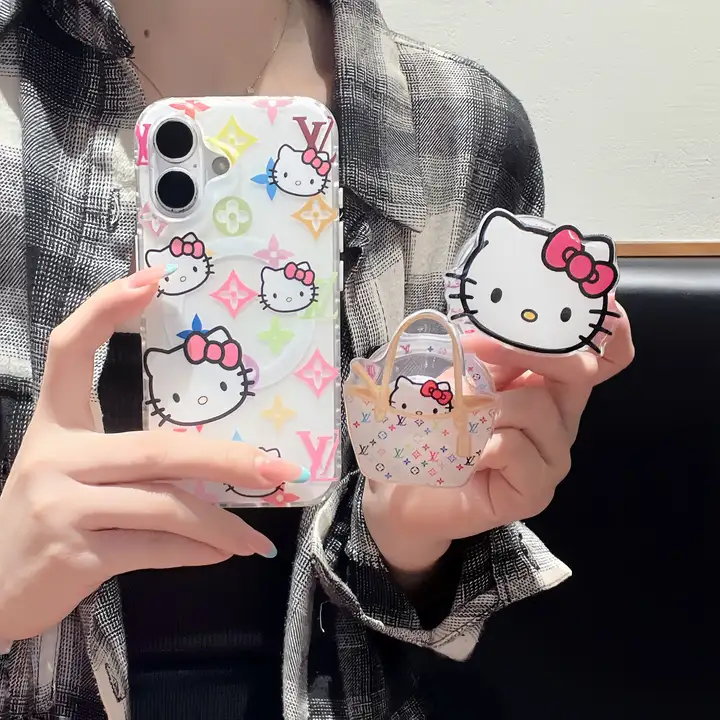 ルイヴィトン iphone18promaxケース ハローキティ ネコ スマホグリップ