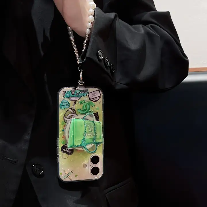 シャネル iphone18promaxケース パール チェーン