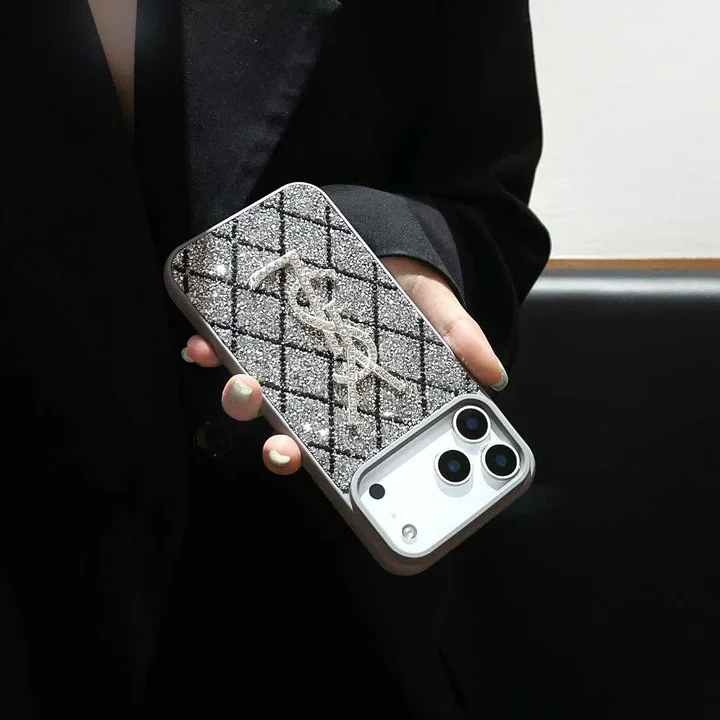 YSL iphone18promaxケース キラキラ チェック柄