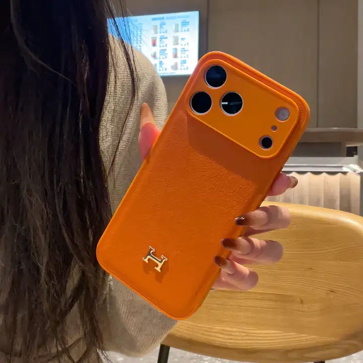 エルメス iphone18promaxケース レザー オレンジ