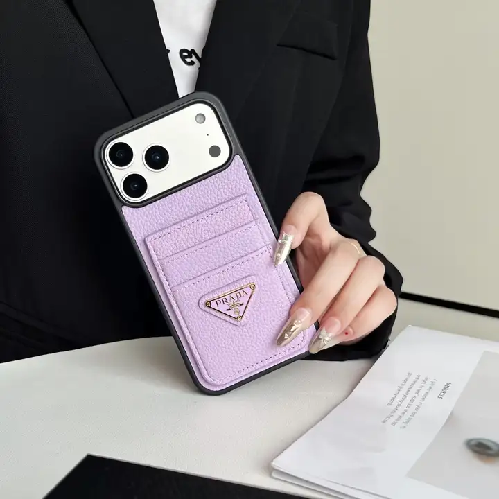 Prada iphone18proケース ライチ柄 レザー