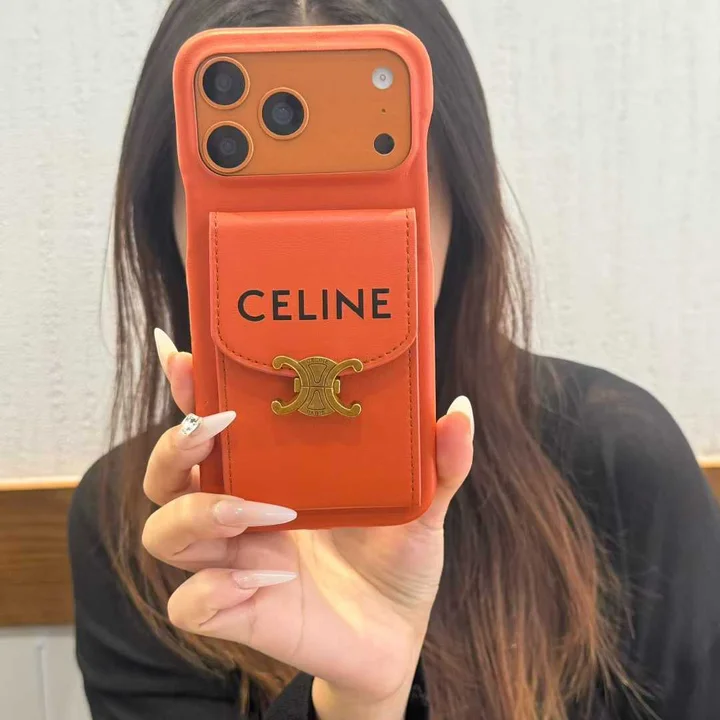 セリーヌ iphone18proケース カーフレザー オレンジ