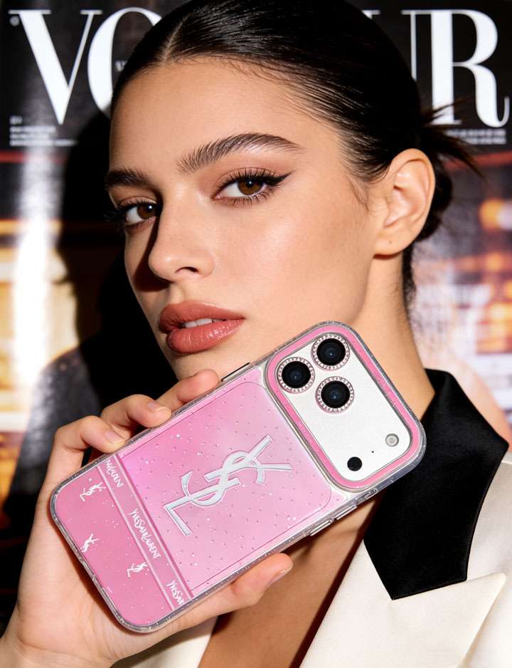 YSL iphone18promaxケース 女子 キラキラ