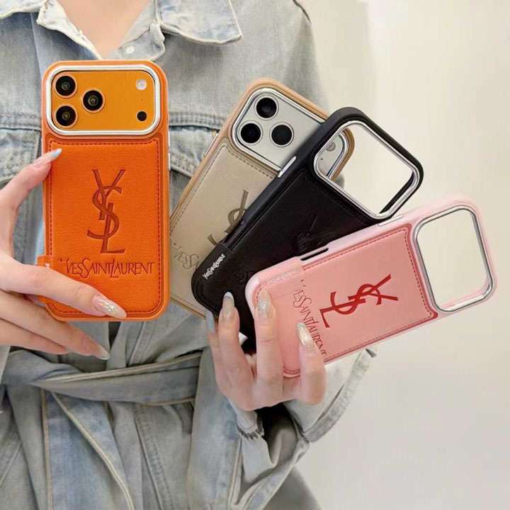 イヴサンローラン iphone18proケース レザー ロゴ型押し