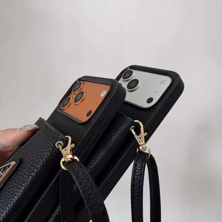 プラダ iphone18proケース ライチ 革 ブラック