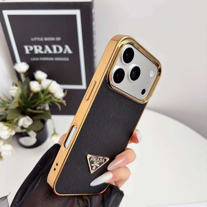 プラダ iphone18promaxケース ゴールド 三角ロゴプレート